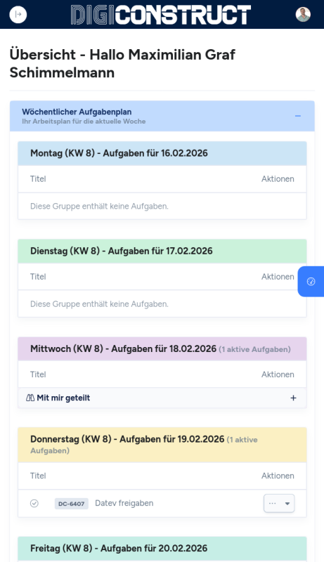 DigiConstruct Dashboard - Mobile Ansicht